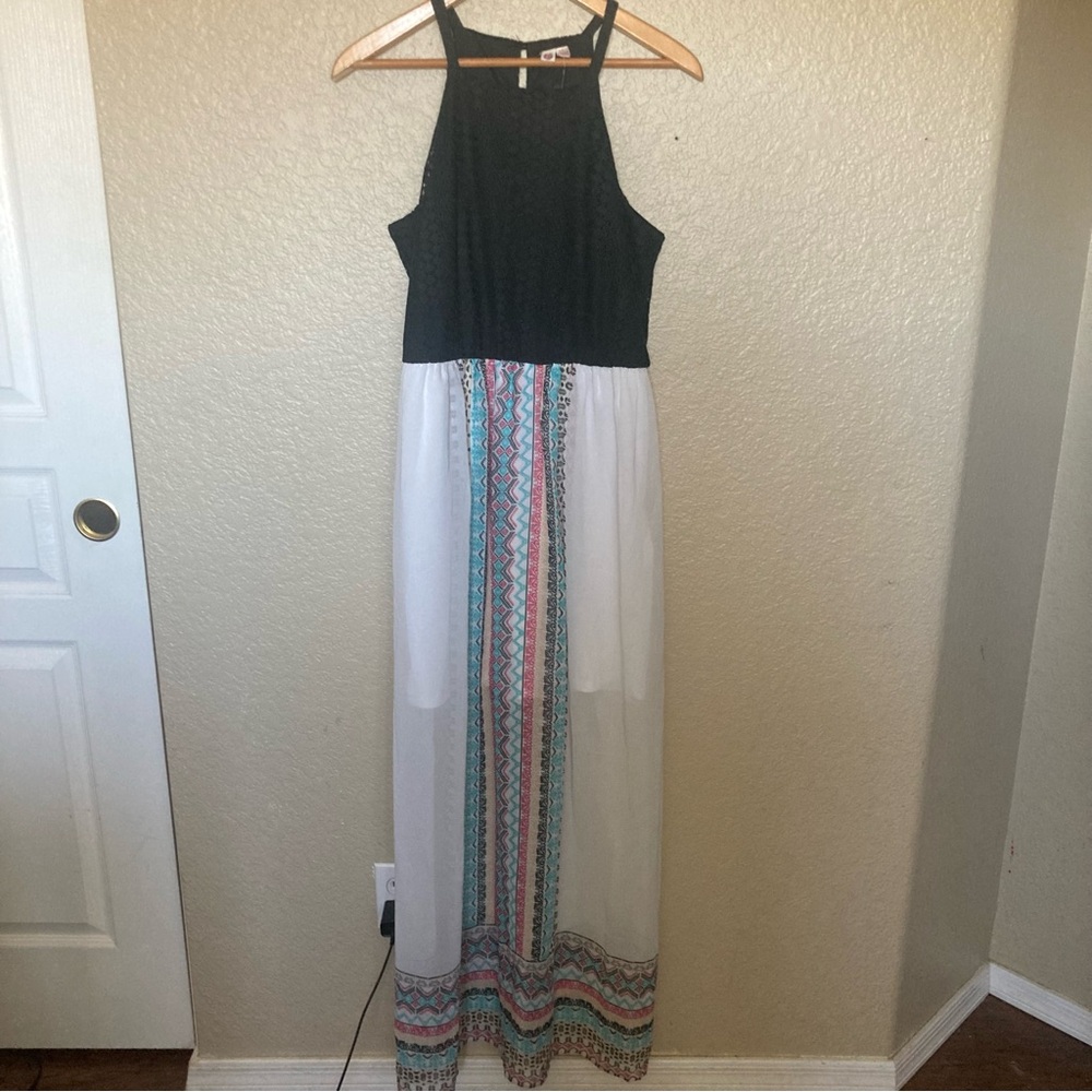AUW Bohemian Tribal-Inspired Maxi Dress Halter Neck Maxi Girls Size Large Flowy